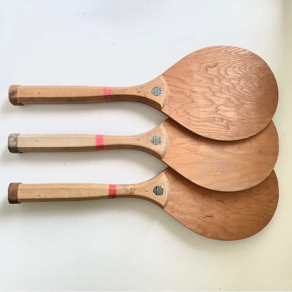 40’s Vintage Sells Aerial Tennis Co. Wood Paddleball Badminton Paddles RARE 50’s
